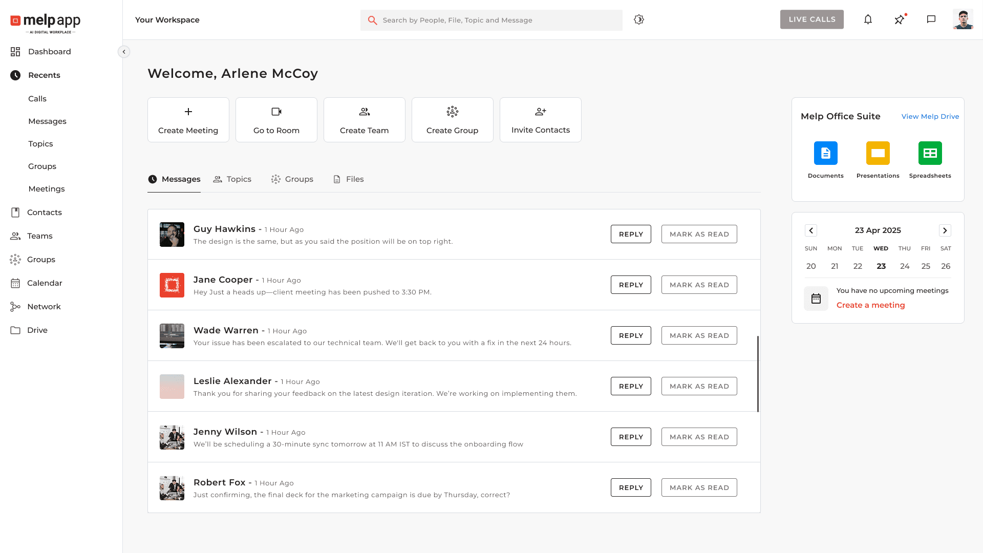 Melp App - Slack Alternative Dashboard