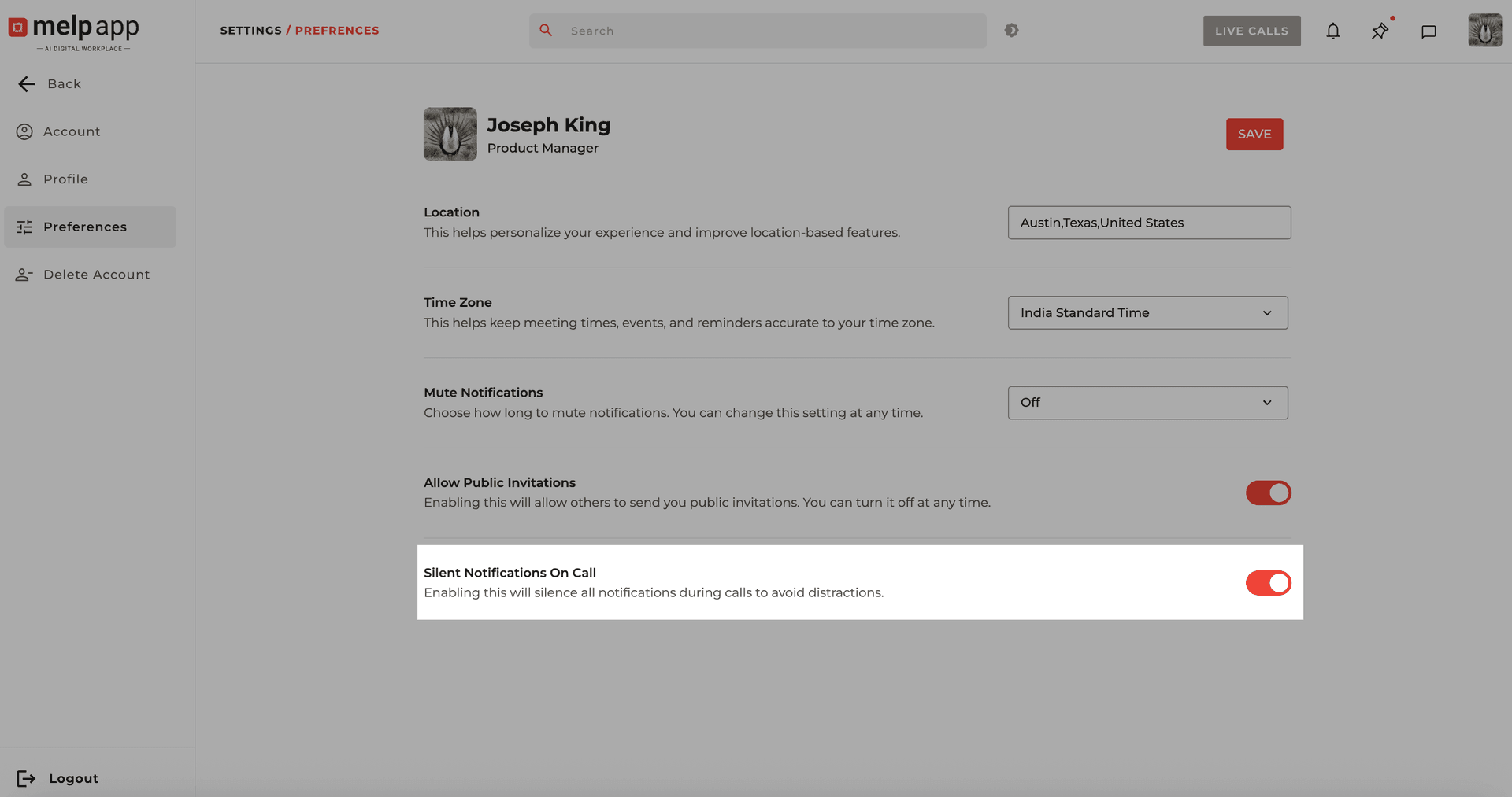 Silent notification on call