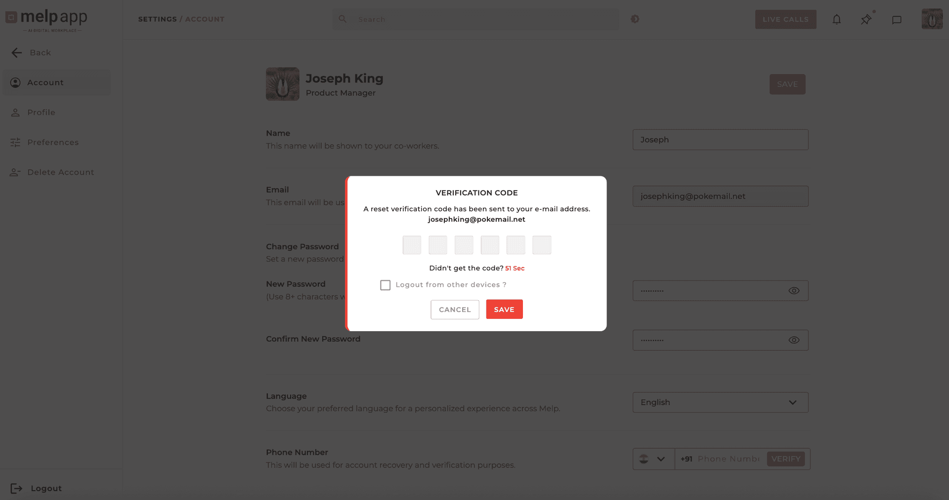Verification change password