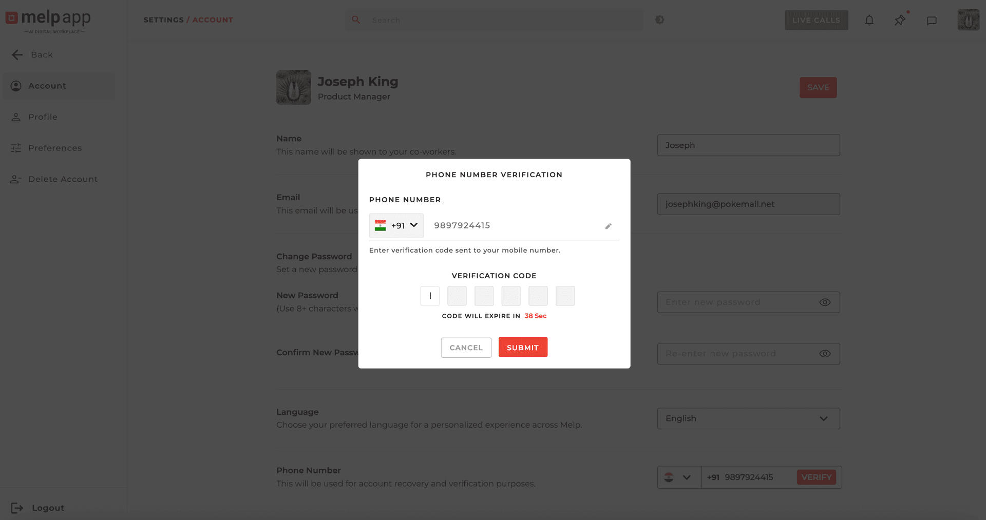 Verification code phone number