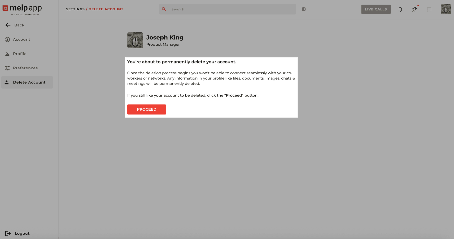 Warning and proceed confirmation