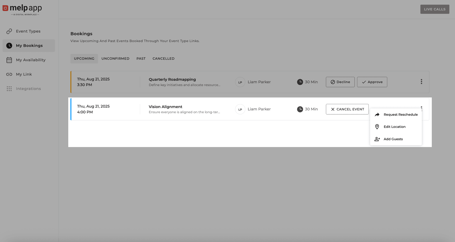 More options after booking