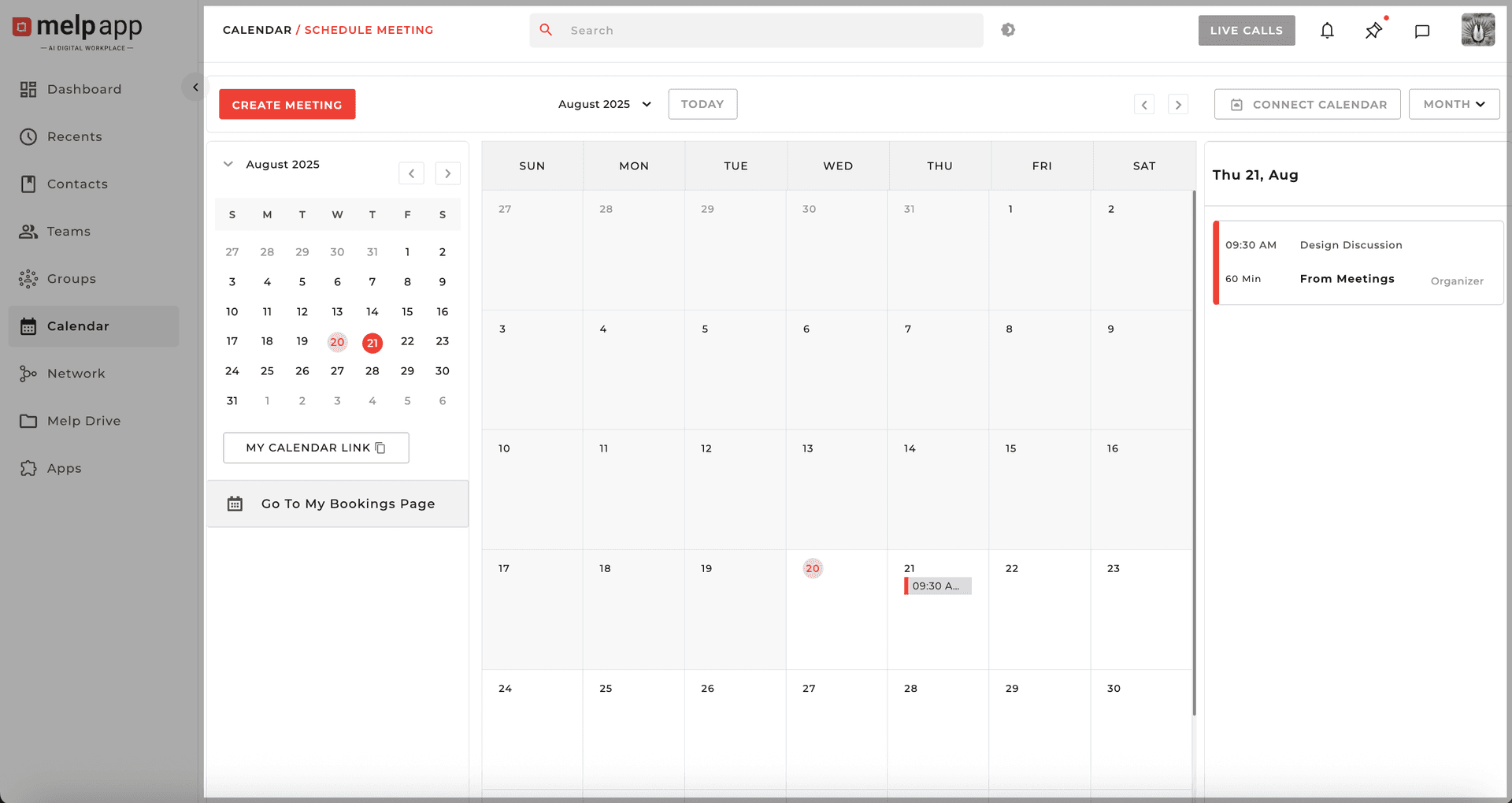 Meetings on calendar page