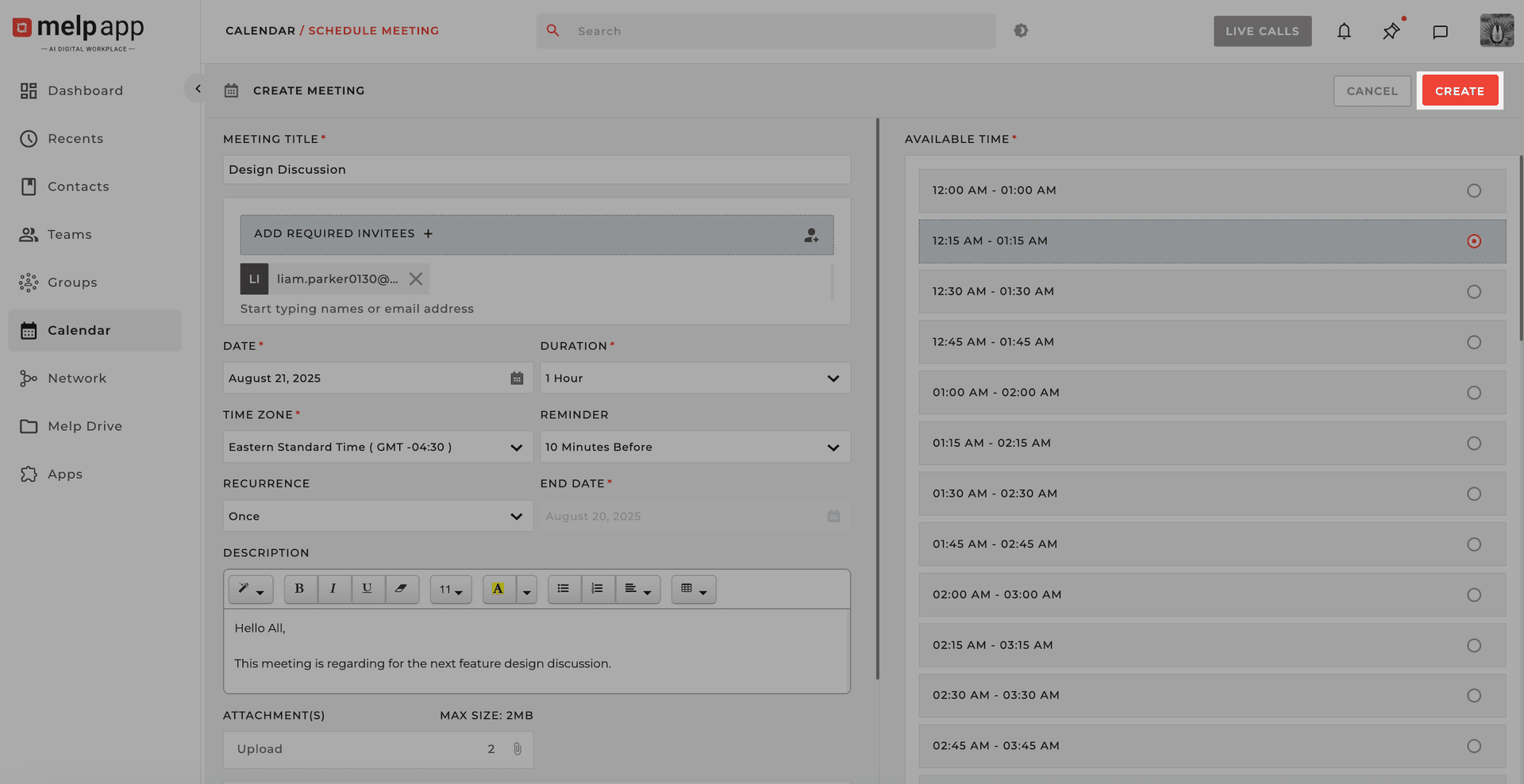 Non melper meeting create