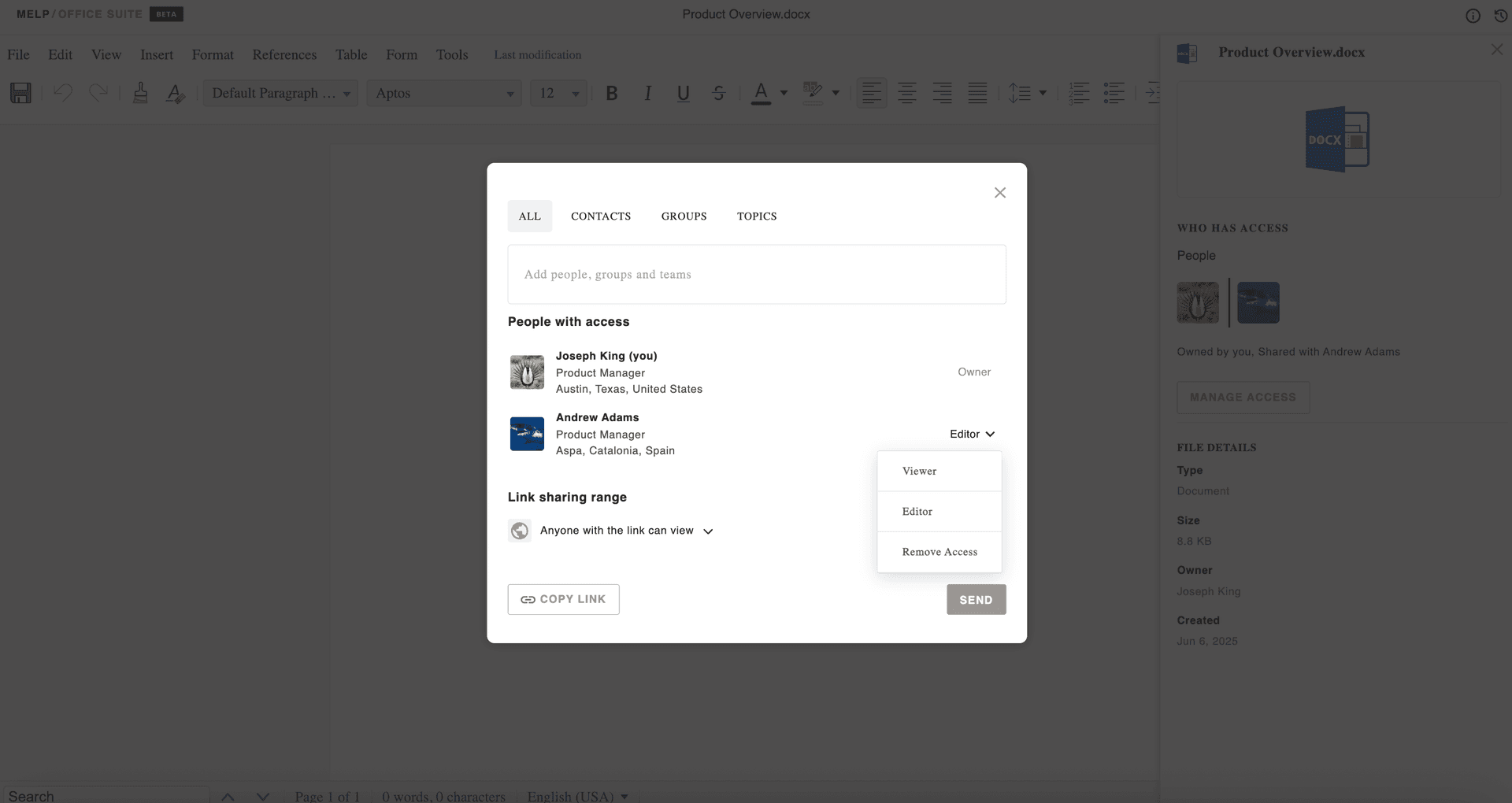 Manage access window