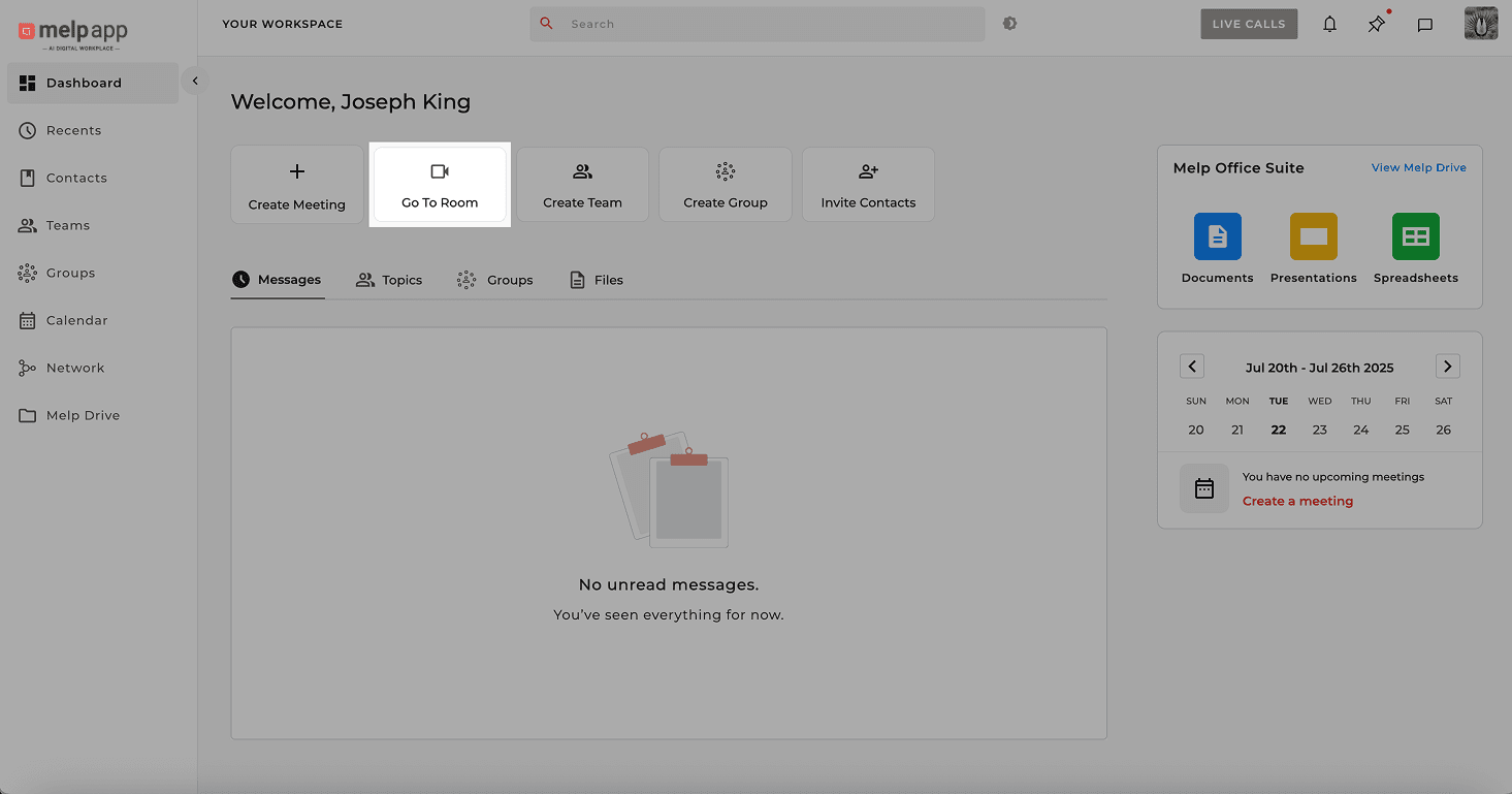 Access personal room from dashboard
