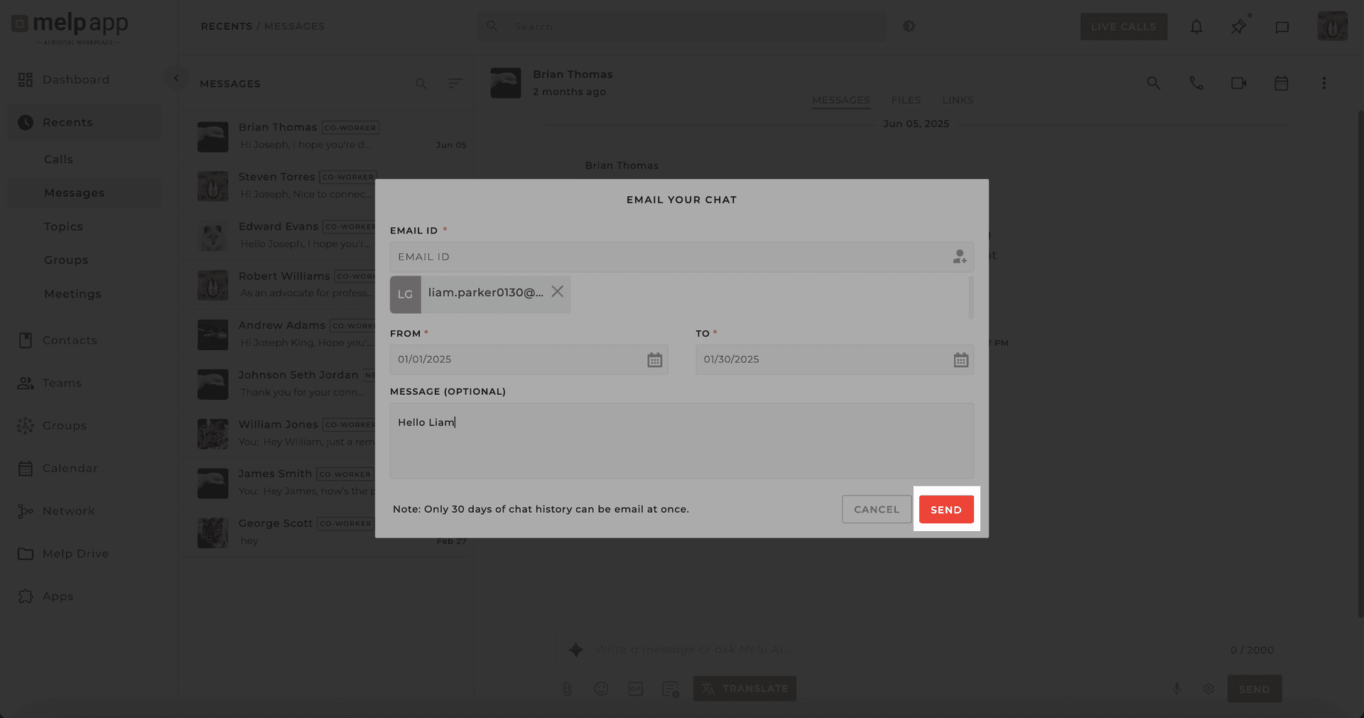 Email your chat send