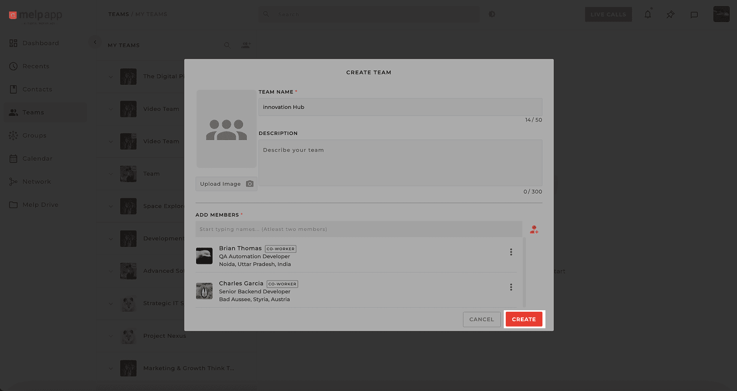 Create button from team