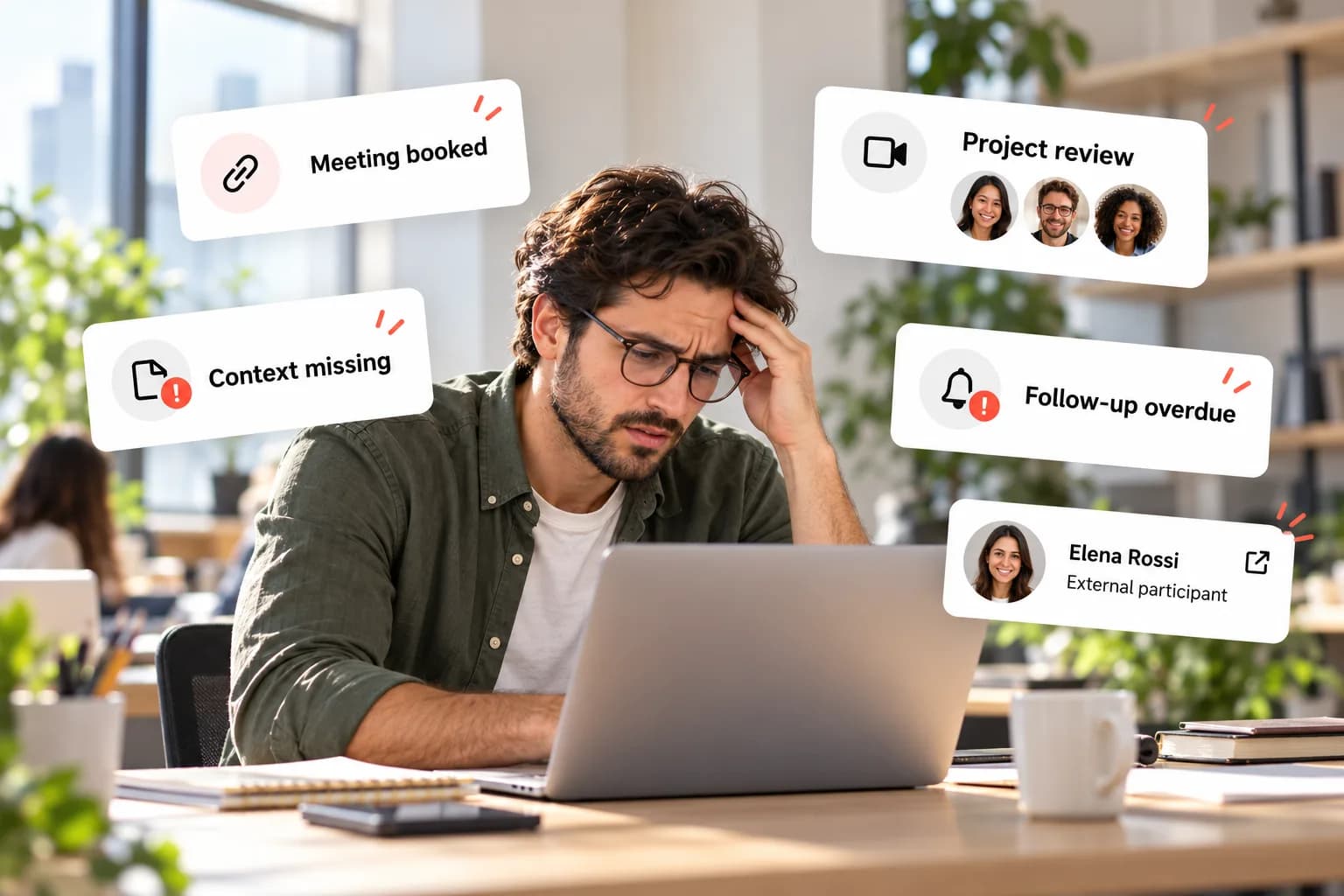 Meetings and follow-ups scattered across disconnected tools
