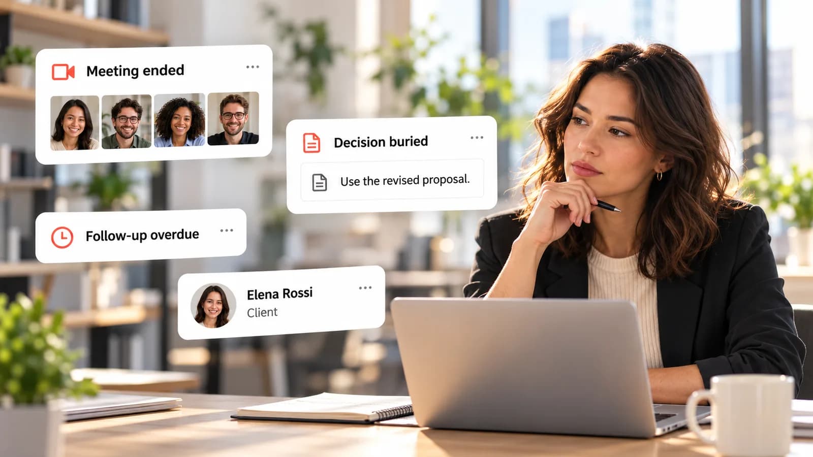 Work and follow-ups scattered across meetings and disconnected tools