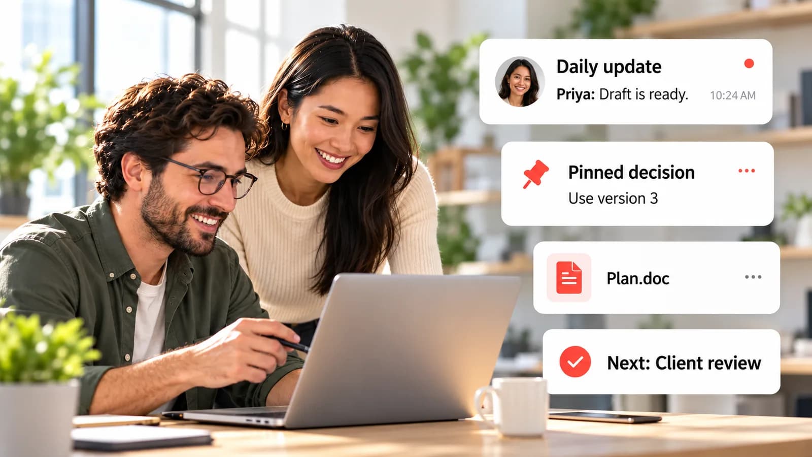 Shared workspace keeping daily updates visible in Melp