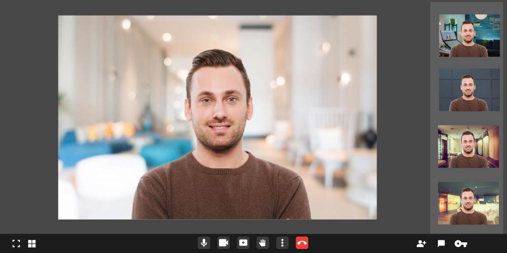 Man on a video call using virtual backgrounds for a professional look.