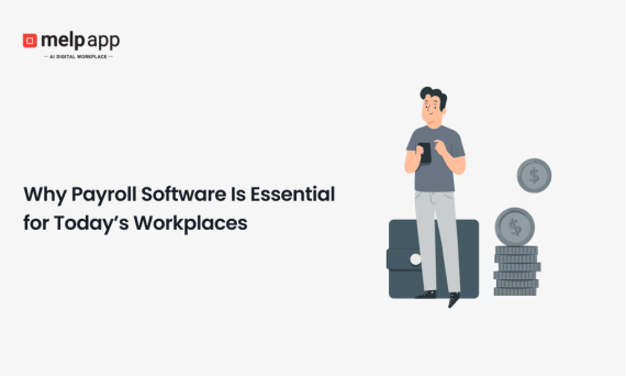 Employee managing payroll digitally with Melp workplace software for efficient salary processing